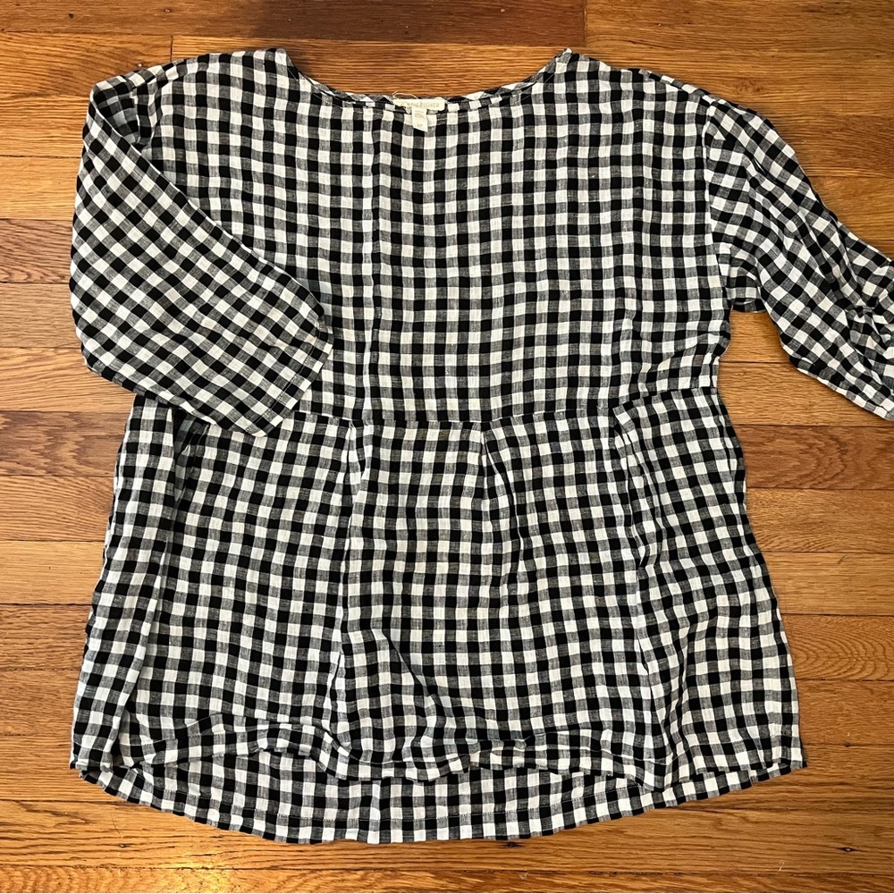 Eileen Fisher Linen Blouse Black Check